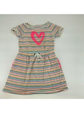 Circo Girls Shirt Dress Striped Drawstring Waist Heart Graphic Short Sleeve Sz S